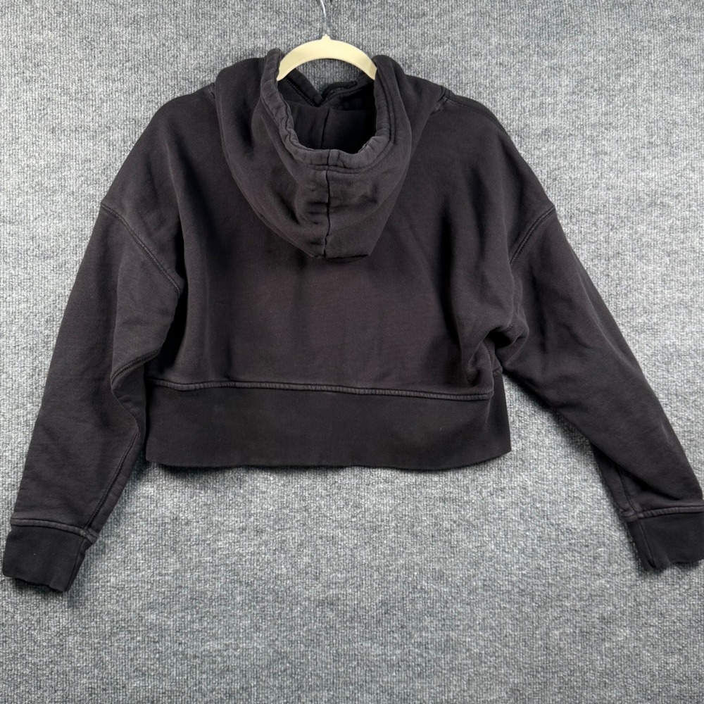 Y2K 90s Adidas Originals Womens Small Cropped Hoodie Black Double Logo Retro Gym - Picture 2 of 9